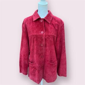St John’s Bay Red Suede Leather Jacket Women’s Medium Button Front